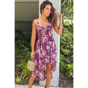 LAST ONE! Plus Size BROOKLYN High Low Purple Floral Dress With Lace Back